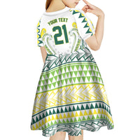 Custom Rugby Cook Islands Avaiki Kid Short Sleeve Dress White Kuki Airani Tribal Maori Inspired - Polynesian Pride