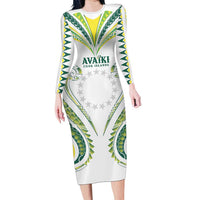 Custom Rugby Cook Islands Avaiki Long Sleeve Bodycon Dress White Kuki Airani Tribal Maori Inspired - Polynesian Pride
