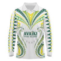 Custom Rugby Cook Islands Avaiki Long Sleeve Polo Shirt White Kuki Airani Tribal Maori Inspired - Polynesian Pride
