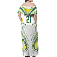 Custom Rugby Cook Islands Avaiki Off Shoulder Maxi Dress White Kuki Airani Tribal Maori Inspired - Polynesian Pride