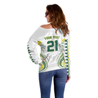 Custom Rugby Cook Islands Avaiki Off Shoulder Sweater White Kuki Airani Tribal Maori Inspired LT9 - Polynesian Pride