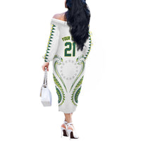 Custom Rugby Cook Islands Avaiki Off The Shoulder Long Sleeve Dress White Kuki Airani Tribal Maori Inspired - Polynesian Pride