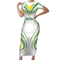 Custom Rugby Cook Islands Avaiki Short Sleeve Bodycon Dress White Kuki Airani Tribal Maori Inspired - Polynesian Pride