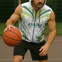 Custom Rugby Cook Islands Avaiki Sleeveless Zip Hoodie White Kuki Airani Tribal Maori Inspired - Polynesian Pride