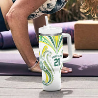 Custom Rugby Cook Islands Avaiki Tumbler With Handle White Kuki Airani Tribal Maori Inspired - Polynesian Pride
