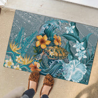Sea Turtle In The Ocean Rubber Doormat with Polynesian Pattern Arty Style