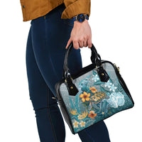 Sea Turtle In The Ocean Shoulder Handbag with Polynesian Pattern Arty Style