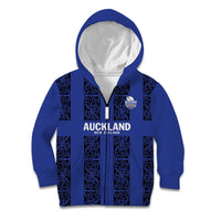 Custom Oceania Football NZ Auckland Kid Hoodie Maori Tribal Pattern LT9 Zip Hoodie Blue - Polynesian Pride
