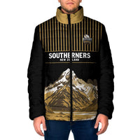 Custom Oceania Football NZ South Island Padded Jacket Minimal Mount Cook Silhouette LT9 Men Black - Polynesian Pride