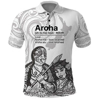 Aroha Maori Language Polo Shirt Te Reo Maori Inspired Art LT9 white - Polynesian Pride
