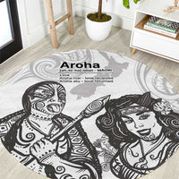 Aroha Maori Language Round Carpet Te Reo Maori Inspired Art LT9 white - Polynesian Pride