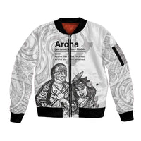 Aroha Maori Language Sleeve Zip Bomber Jacket Te Reo Maori Inspired Art