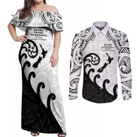 Kia Haka Maori language Couples Matching Off Shoulder Maxi Dress and Long Sleeve Button Shirt Te Reo Maori Inspired Art