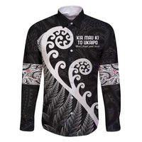 Kia Mau Ki To Ukaipo Family Matching Mermaid Dress and Hawaiian Shirt Te Reo Maori Koru Fern Art LT9 Dad's Shirt - Long Sleeve Black - Polynesian Pride
