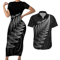 New Zealand Te Reo Māori Couples Matching Short Sleeve Bodycon Dress and Hawaiian Shirt Simple Black Fern