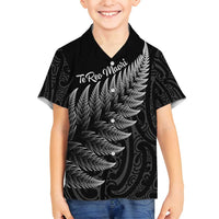 New Zealand Te Reo Māori Family Matching Long Sleeve Bodycon Dress and Hawaiian Shirt Simple Black Fern