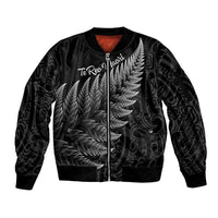 New Zealand Te Reo Māori Sleeve Zip Bomber Jacket Simple Black Fern