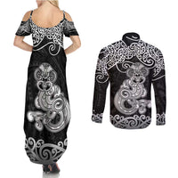 Te Reo Maori Tiki Inspired Art Couples Matching Summer Maxi Dress and Long Sleeve Button Shirt