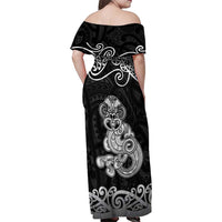 Te Reo Maori Tiki Inspired Art Family Matching Off Shoulder Maxi Dress and Hawaiian Shirt
