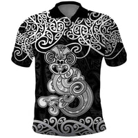Te Reo Maori Tiki Inspired Art Polo Shirt LT9 Black - Polynesian Pride