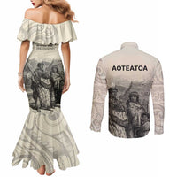 Whanau Maori Language Couples Matching Mermaid Dress and Long Sleeve Button Shirt Te Reo Maori Inspired Art