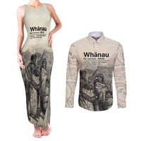 Whanau Maori Language Couples Matching Tank Maxi Dress and Long Sleeve Button Shirt Te Reo Maori Inspired Art