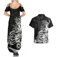 Polynesian Sunset Plumeria Couples Matching Summer Maxi Dress and Hawaiian Shirt Pacific Island Tribal Black Style LT9 - Polynesian Pride