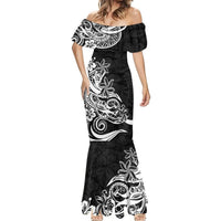 Polynesian Sunset Plumeria Mermaid Dress Pacific Island Tribal Black Style LT9 - Polynesian Pride