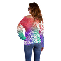 Polynesian Sunset Plumeria Off Shoulder Sweater Pacific Island Tribal Blossom Style LT9 - Polynesian Pride