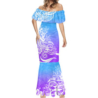 Polynesian Sunset Plumeria Mermaid Dress Pacific Island Tribal Blue Style LT9 - Polynesian Pride