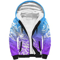 Polynesian Sunset Plumeria Sherpa Hoodie Pacific Island Tribal Blue Style LT9 Unisex Blue - Polynesian Pride