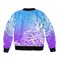 Polynesian Sunset Plumeria Sleeve Zip Bomber Jacket Pacific Island Tribal Blue Style LT9 - Polynesian Pride