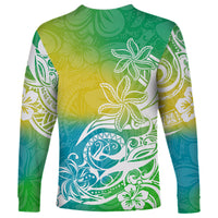 Polynesian Sunset Plumeria Long Sleeve Shirt Pacific Island Tribal Green Style LT9 - Polynesian Pride