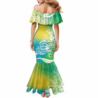 Polynesian Sunset Plumeria Mermaid Dress Pacific Island Tribal Green Style LT9 - Polynesian Pride