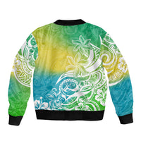 Polynesian Sunset Plumeria Sleeve Zip Bomber Jacket Pacific Island Tribal Green Style LT9 - Polynesian Pride