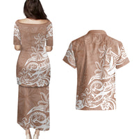 Polynesian Sunset Plumeria Couples Matching Puletasi Dress and Hawaiian Shirt Pacific Island Tribal Nude Style LT9 - Polynesian Pride
