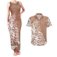 Polynesian Sunset Plumeria Couples Matching Tank Maxi Dress and Hawaiian Shirt Pacific Island Tribal Nude Style LT9 Nude - Polynesian Pride