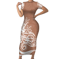Polynesian Sunset Plumeria Short Sleeve Bodycon Dress Pacific Island Tribal Nude Style LT9 Long Dress Nude - Polynesian Pride