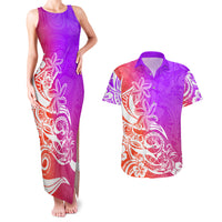 Polynesian Sunset Plumeria Couples Matching Tank Maxi Dress and Hawaiian Shirt Pacific Island Tribal Purple Style LT9 Purple - Polynesian Pride