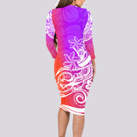 Polynesian Sunset Plumeria Long Sleeve Bodycon Dress Pacific Island Tribal Purple Style LT9 - Polynesian Pride