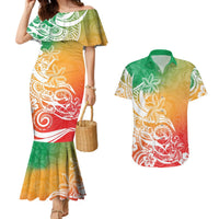Polynesian Sunset Plumeria Couples Matching Mermaid Dress and Hawaiian Shirt Pacific Island Tribal Reggae Style LT9 Reggae - Polynesian Pride
