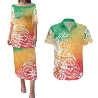 Polynesian Sunset Plumeria Couples Matching Puletasi Dress and Hawaiian Shirt Pacific Island Tribal Reggae Style LT9 Reggae - Polynesian Pride