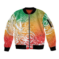 Polynesian Sunset Plumeria Sleeve Zip Bomber Jacket Pacific Island Tribal Reggae Style LT9 Unisex Reggae - Polynesian Pride