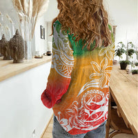 Polynesian Sunset Plumeria Women Casual Shirt Pacific Island Tribal Reggae Style LT9 - Polynesian Pride