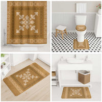 Hawaiian Quilt Block Design Bathroom Set Gold Hawaii Culture Motifs - Polynesian Pride