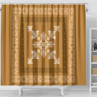 Hawaiian Quilt Block Design Shower Curtain Gold Hawaii Culture Motifs - Polynesian Pride