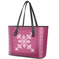 Hawaiian Quilt Block Design Leather Tote Bag Pink Hawaii Culture Motifs - Polynesian Pride