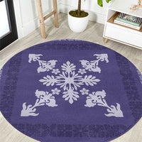 Hawaiian Quilt Block Design Round Carpet Purple Hawaii Culture Motifs - Polynesian Pride