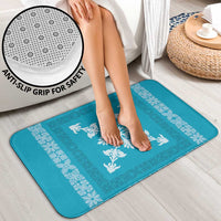 Hawaiian Quilt Block Design Bathroom Set Teal Hawaii Culture Motifs - Polynesian Pride