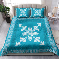 Hawaiian Quilt Block Design Bedding Set Teal Hawaii Culture Motifs - Polynesian Pride